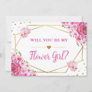Wirst du mein Blumenmädchen rosa Rosen Hochzeit Einladung