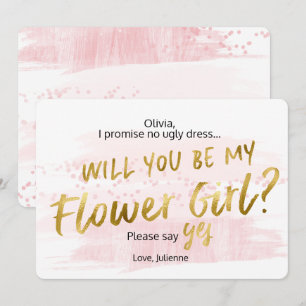 Wirst du mein Blumenmädchen sein Blush & Gold Aqua Einladung