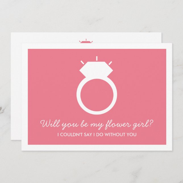 Wirst du mein Blumenmädchen sein? Pink-Ring-Karte Einladung (Vorne/Hinten)