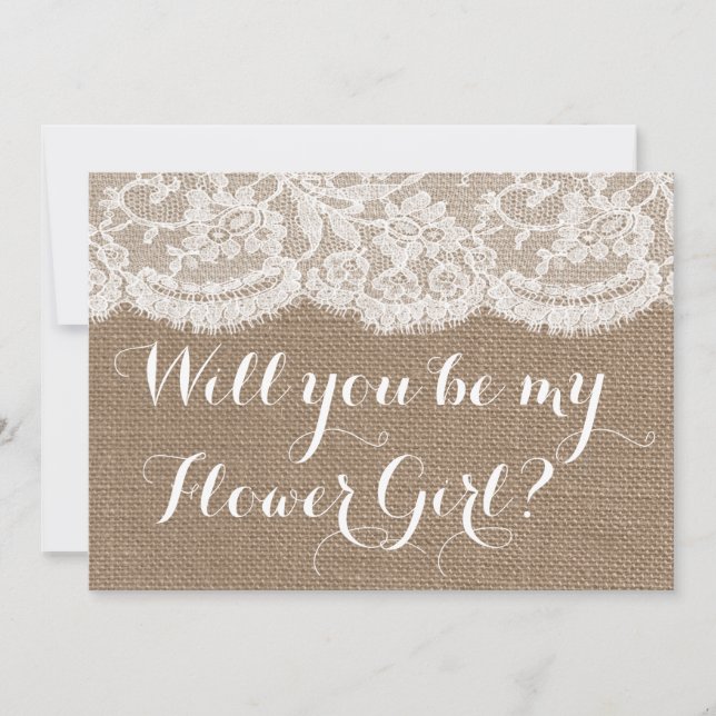 Wirst du mein Blumenmädchen sein? Rustikales Burla Einladung (Vorderseite)