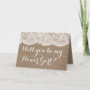 Wirst du mein Blumenmädchen sein? Rustikales Jute Einladung