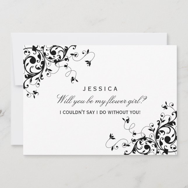 Wirst du mein Blumenmädchen sein? Schwarz-Weiß-Wir Einladung (Vorderseite)