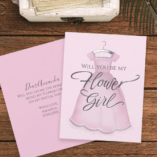 Wirst du mein Blumenmädchen Stylisches rosa Kleid Karte