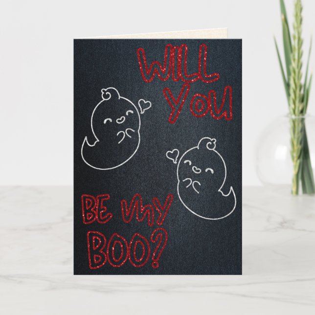 Wirst du mein Boo sein? Funny Glitzer Valentine Ca Karte (Vorderseite)