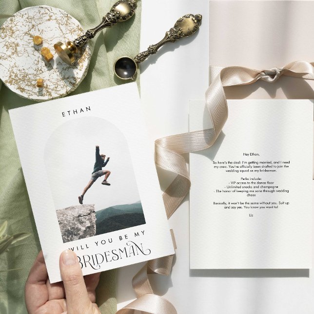 Wirst du mein Trauzeuge Minimal Foto Moderne Bogen Einladung (Von Creator hochgeladen)