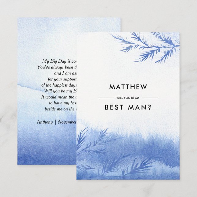 Wirst du mein Trauzeuge sein? Blue Winter Branches Einladung (Vorne/Hinten)