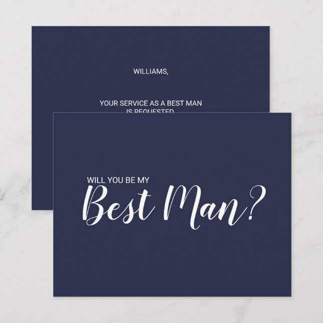 Wirst du mein Trauzeuge sein? Modern Script Navy B Einladung (Vorne/Hinten)