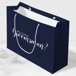 Wirst du mein Trauzeuge sein? Modern Script Navy B Große Geschenktüte