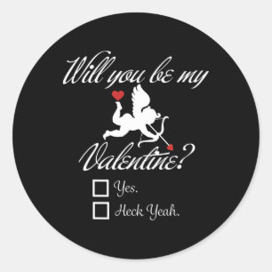 Wirst du mein Valentinstag lustiger Herz Cupid V-D Runder Aufkleber
