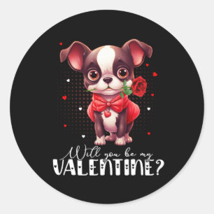 Wirst du mein Valentinstag süßer Boston Terrier Hu Runder Aufkleber