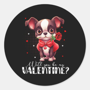 Wirst du mein Valentinstag süßer Boston Terrier Hu Runder Aufkleber
