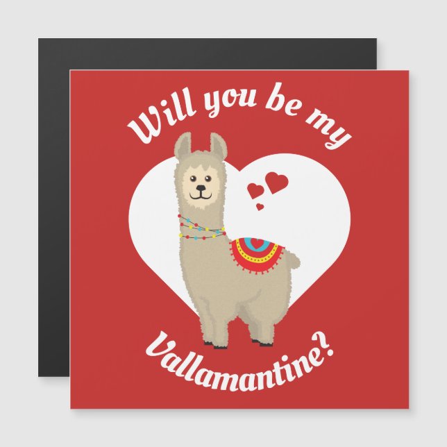 "Wirst du mein Vallamantine sein?" Llama Valentine Magnetkarte (Vorne/Hinten)