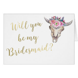Wirst du meine Brautjungfer Boho Kuh-Schädel Gold