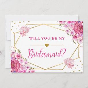 Wirst du meine Brautjungfer rosa Rosen Hochzeit Einladung