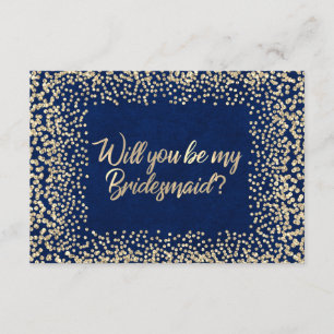 Wirst du meine Brautjungfer sein Blau Navy Glitter Einladung