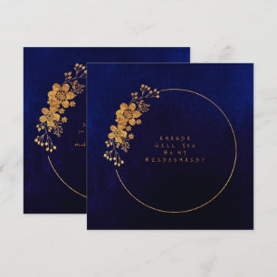 Wirst du meine Brautjungfer sein Gold Navy Samt Einladung