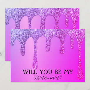 Wirst du meine Brautjungfer sein? Lila Glitter-Tro Save The Date