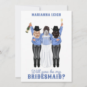 Wirst du meine Brautjungfer sein? Mädchen in Denim Einladung