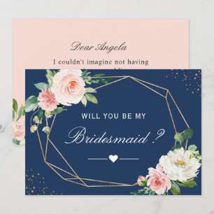 Wirst du meine Brautjungfer sein Navy Blau Blush F Einladung