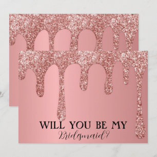 Wirst du meine Brautjungfer sein Rose Pink Glitter Save The Date