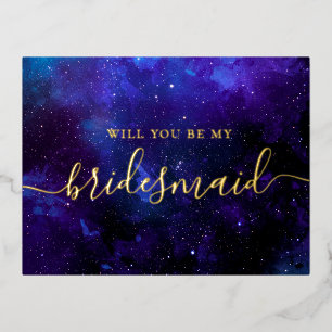 Wirst du meine Brautjungfer sein. Schrift in Gold  Folie Einladungspostkarte