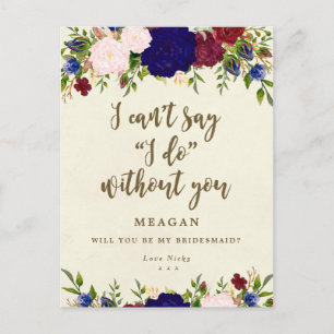 Wirst du meine Bridesmaid-Karte Marine Blumengeste Einladungspostkarte
