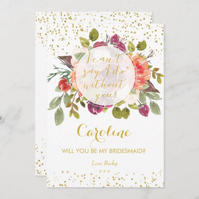 Wirst du meine Bridesmaid-Karte sein, lila Goldflo Einladung