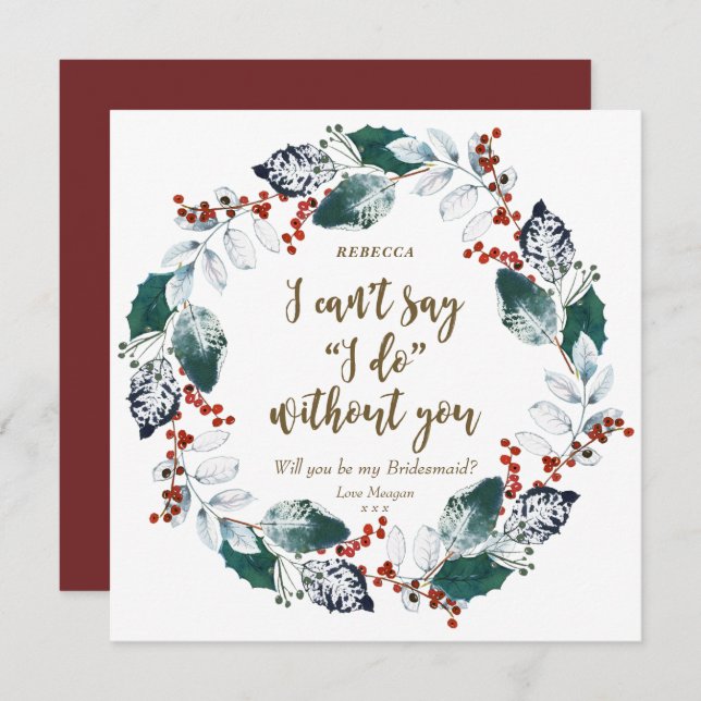 Wirst du meine Bridesmaid-Karte sein Winterblüte? Einladung (Vorne/Hinten)