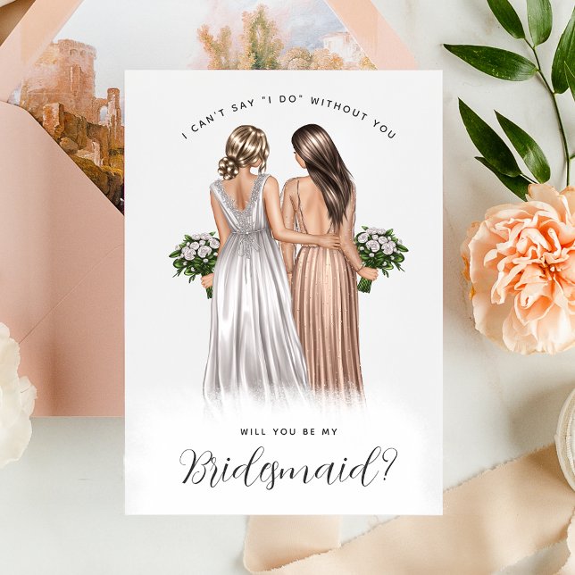 Wirst du meine Bridesmaid sein? Mädchen in Gowns V Einladung (Von Creator hochgeladen)