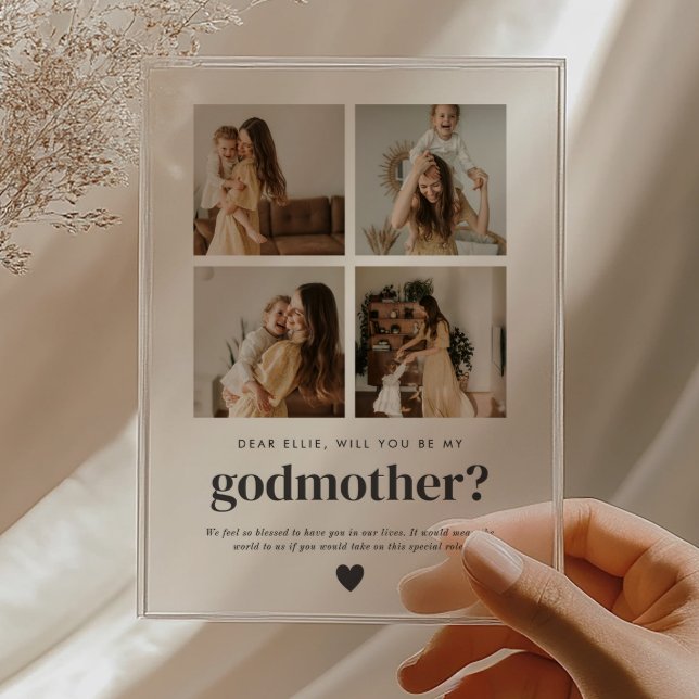 Wirst du meine Patentante sein? 4-Foto-Vorschlagsk Acryleinladungen (Zazzle Will You Be My Godmother 4 Photo Proposal Card Acrylic Invitations)