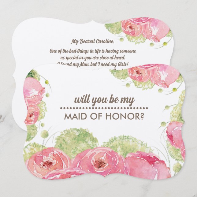 Wirst du meine Trauzeugin sein? Romantische Rose Einladung (Vorne/Hinten)