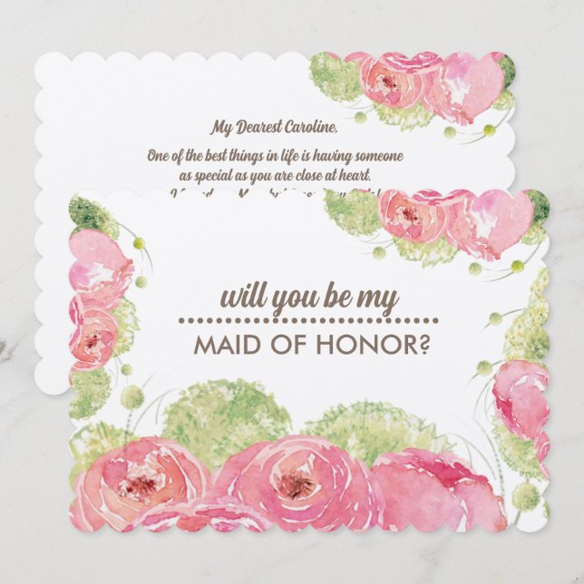Wirst du meine Trauzeugin sein? Romantische Rose Einladung (Vorne/Hinten)