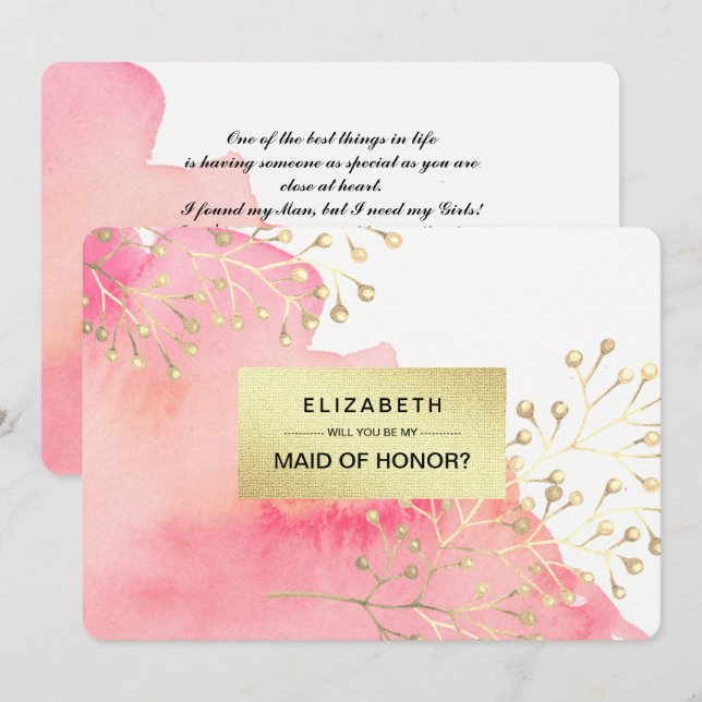 Wirst du meine Trauzeugin sein? Rosa Farbe Einladung (Vorne/Hinten)