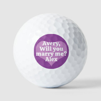 Wirst du mich heiraten? Lila Herz & Ihr weißer Tex Golfball