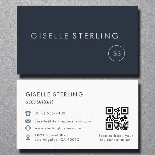 Wirtschaftsprüfer QR Code Navy Blue Modern Elegant Visitenkarte