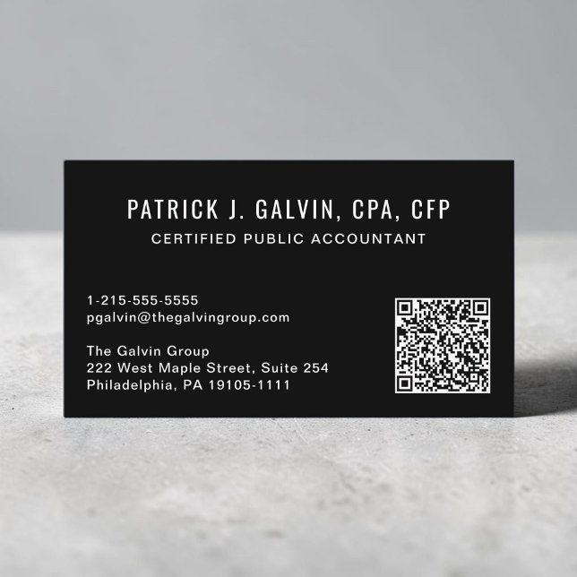 Wirtschaftsprüfer Schwarz QR-Code Visitenkarte (CPA Accountant Black QR Code Business Card)