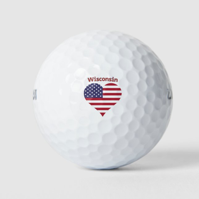 Wisconsin American Flag Heart Golfball (Vorderseite)