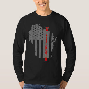 Wisconsin American Flag Map Prio Patriotic 4. T-Shirt