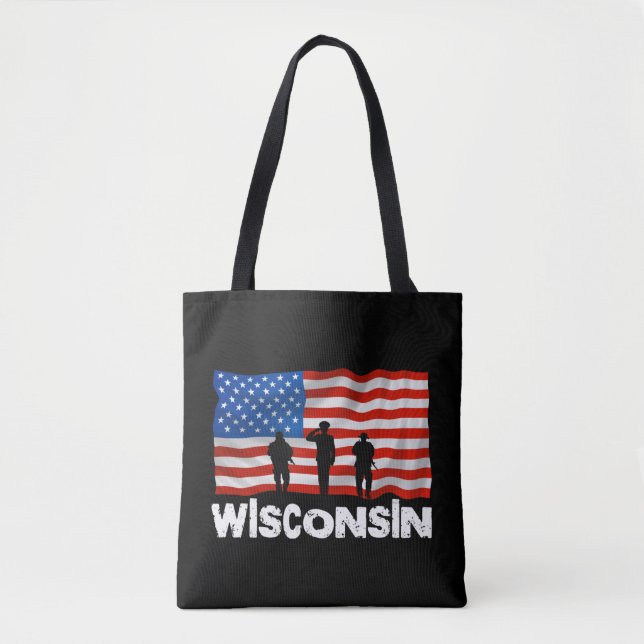 Wisconsin American Flag Tote Bag Leinwand Tasche (Vorderseite)