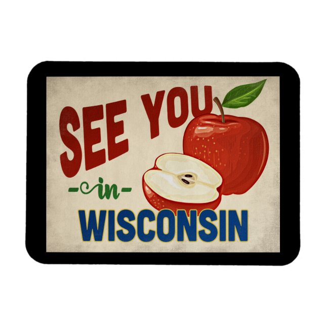 Wisconsin Apple - Vintage Travel Magnet (Horizontal)