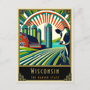 Wisconsin   Art Deco Postkarte