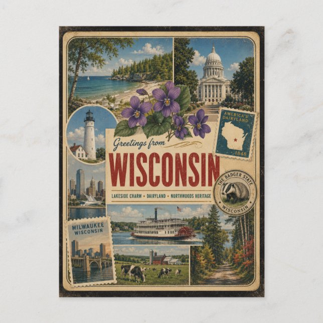 Wisconsin Authentische Vintage-Postkarte Postkarte (Vorderseite)