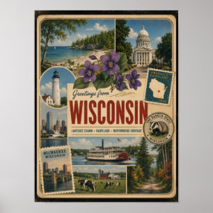 Wisconsin Authentischer Vintage-Stil Poster