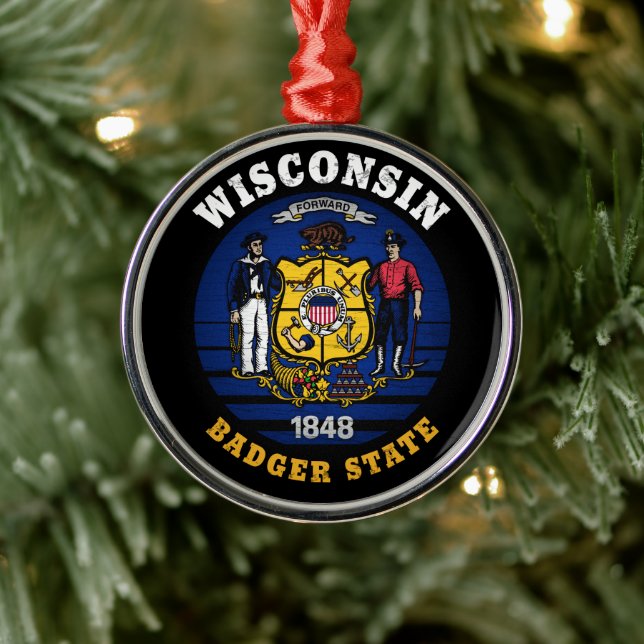 WISCONSIN BADGER STAAT FLAG ORNAMENT AUS METALL (Baum)
