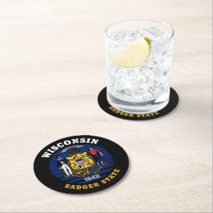 WISCONSIN BADGER STAAT FLAG RUNDER PAPPUNTERSETZER
