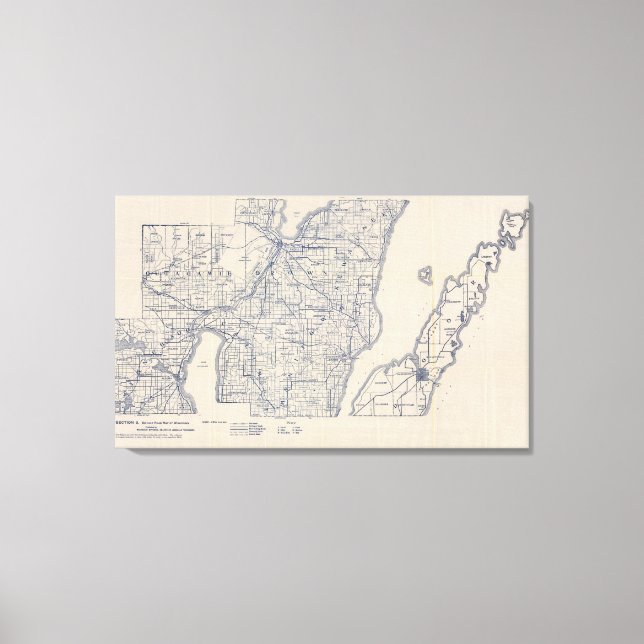 Wisconsin Bicycle Road Map 3 Leinwanddruck (Vorderseite)