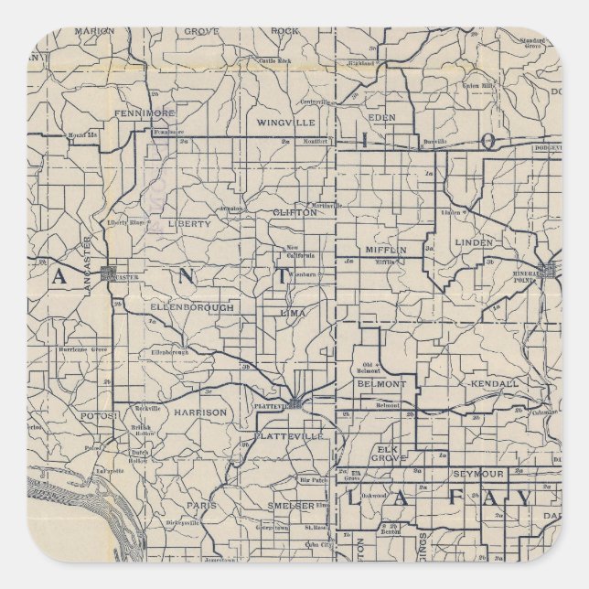 Wisconsin Bicycle Road Map 8 Quadratischer Aufkleber (Vorderseite)