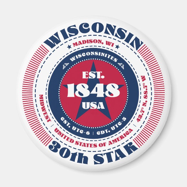 Wisconsin Circle Typografy Souvenir Magnet (Vorne)