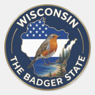 🐦 Wisconsin Dachs Staat Vogel Erbe Runder Aufkleber