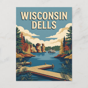 Wisconsin Dells Fluss Retro Vintage Reiseplakat Postkarte